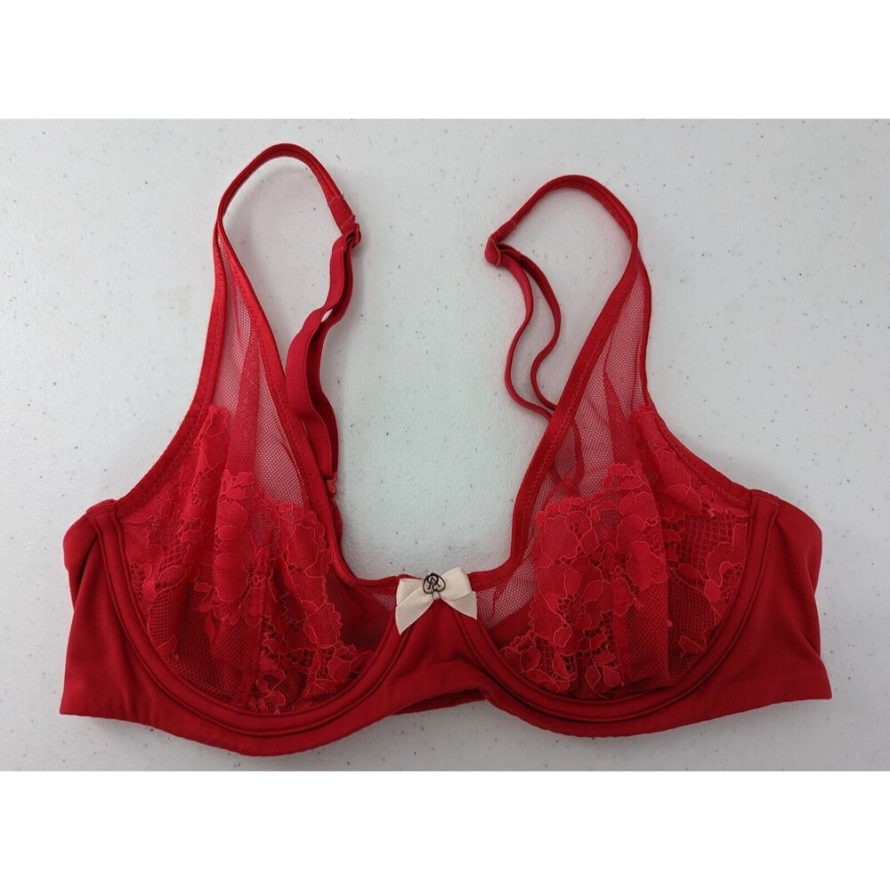 Victoria's Secret Bra Women's 34B Red Lace Unlined Demi Body by Victoria